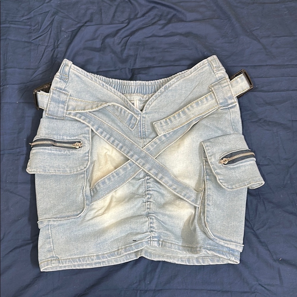 Denim Mini Skirt with Pockets